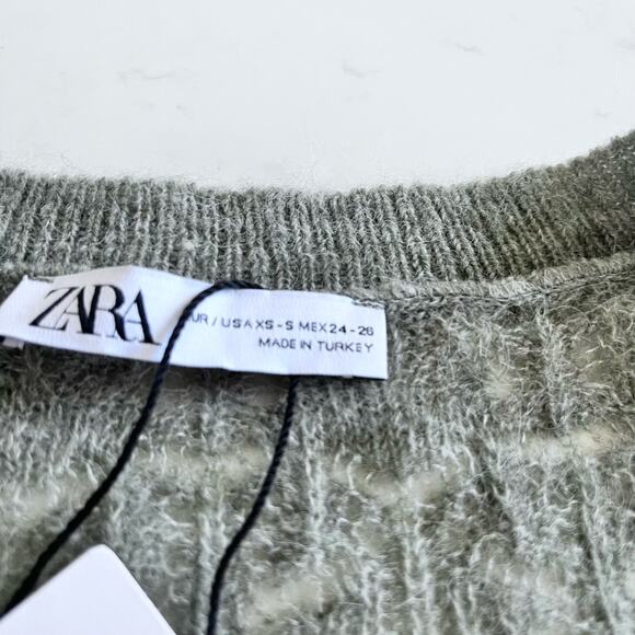 ZARA POINTELLE OPEN KNIT SWEATER Oversized Green Marl XS/S. NWT - Picture 6 of 11